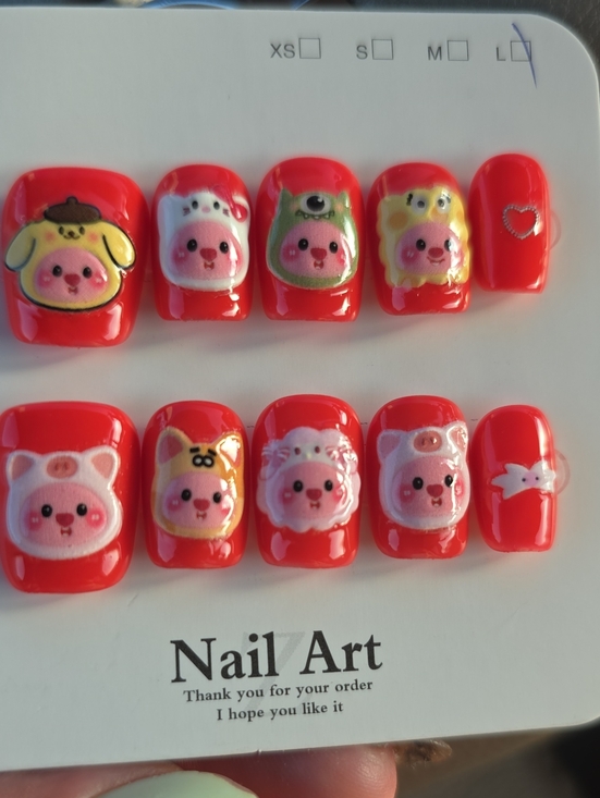 Other - Cute Red Cartoon Small Pets Press-On Nail Set Size Large